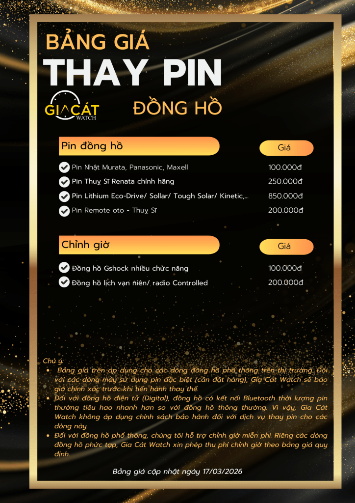 Bảng giá thay pin đồng hồ chính hãng tại Gia Cát Watch