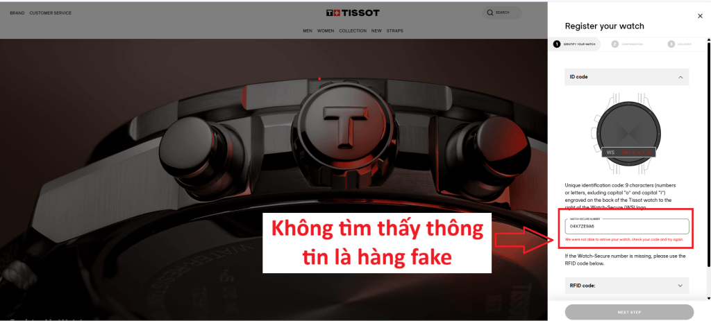 Cách kiểm tra đồng hồ Tissot thật và giả tại website chính thức của Tissot - Không có thông tin là hàng fake